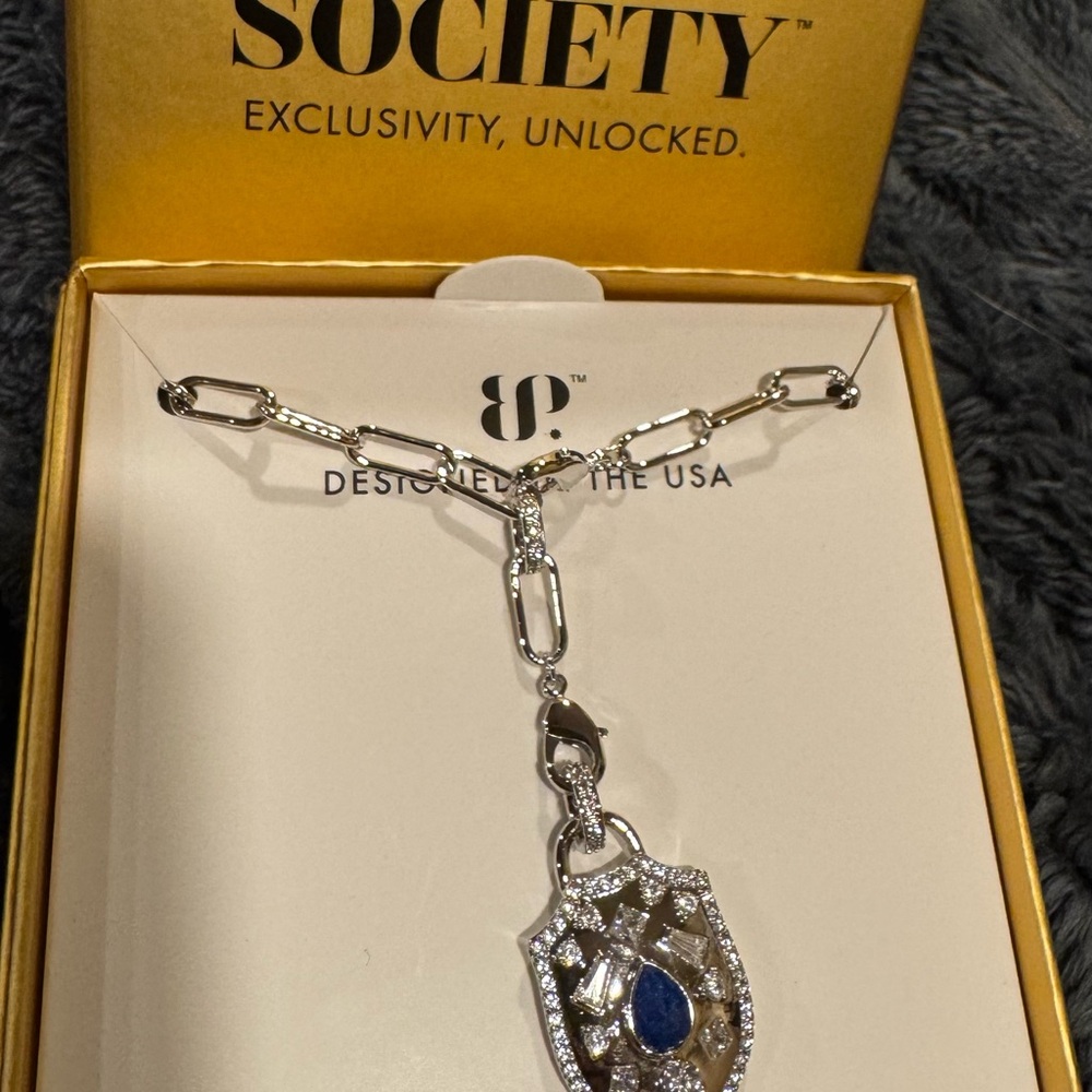 Gem Society Necklace with Blue Teardrop Shield Pendant by BP